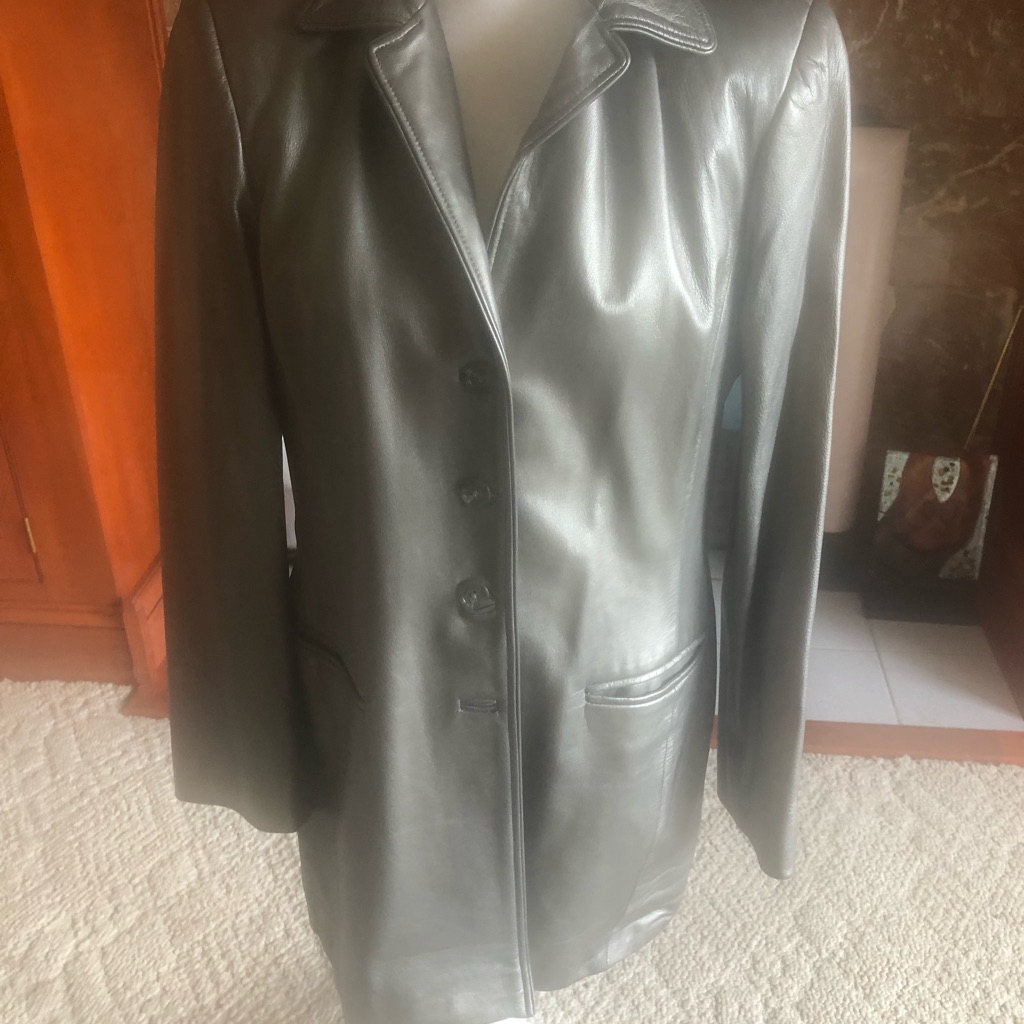 Ellen Tracy Vintage Gunmetal Leather Blazer